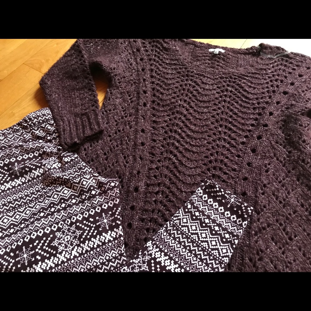 Maurices NWOT fairisle leggings & Plum sweater L